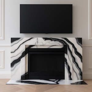 Repisa de chimenea de mármol blanco y negro de lujo / Marco de chimenea moderno y llamativo / Repisa de mármol de tamaño personalizado para sala de estar y hogar
