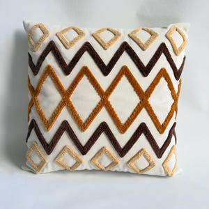Geometric Embroidered Pillow Cover: Boho Tribal Accent - 16x16