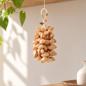 Carillon éolien artisanal en coquillages de fruits, 90 pièces, 12,99 $, son naturel, apaisant, idéal pour décorer cour ou balcon.