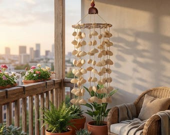 Campanas de viento de concha de fruta grandes de 18 pulgadas, 96 piezas hechas de chacha, voces naturales, pueden relajar la mente, decorar el patio, el balcón.