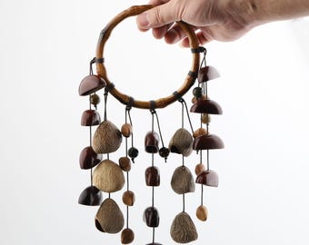 12 in Large Hand fruit shell wind chimes, 72pcs panji Made, natural vocals, can be relax the mind, dress up the courtyard, balcony.