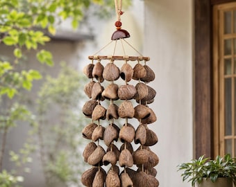 19 in Large Hand fruit shell wind chimes, 72pcs panji Made, natural vocals, can be relax the mind, dress up the courtyard, balcony.