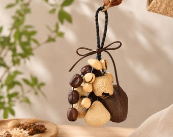 19 piezas de campanillas de viento hechas a mano con cáscara de fruta, agradables voces naturales, relajan la mente, decoran el patio, el balcón, el restaurante y el bolso.