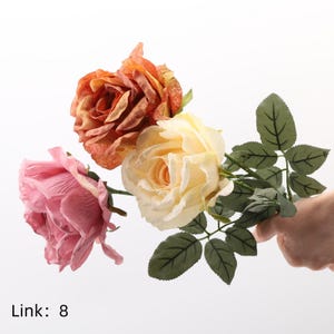 Link 8：24 In Silk Screen Printed Dutch Rose, Wabi Sabi Floral Art with Curled Petals, Handmade Preserved Flower Arrangement.