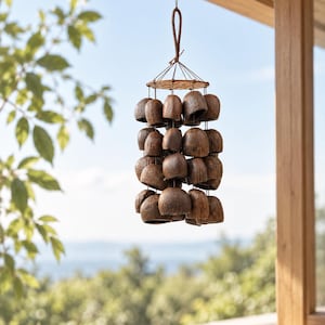 36 carillons éoliens en coquillages de fruits fabriqués à la main par Salin, aux sonorités naturelles, pour apaiser l'esprit et décorer une cour ou un balcon.