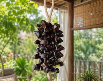 Campanas de viento de concha de fruta grandes de 14,5 pulgadas, 84 piezas hechas a mano, voces naturales, pueden relajar la mente, decorar el patio, el balcón.