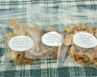 Peanut Brittle and Praline ASSORTED Set of SAMPLE Bags - Ken's Airy Crunch Homemade Candy Bag