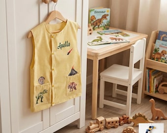 Tablier d’écolier personnalisé enfant – Blouse école coton manches courtes, brodé ou imprimé – 3 à 6 ans fait main