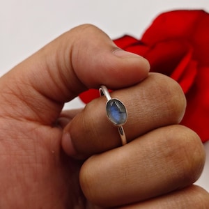 Anello in labradorite naturale, anello impilabile fatto a mano, argento sterling 925, pietra preziosa boho, regalo per lei