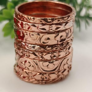 Copper Stacking Ring Set  – Boho Etched Bands, Gift for Her Handmade jewelry Solid 7