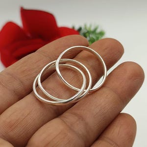 Anillo de triple banda de 2 mm, anillo de plata de ley 925, anillos entrelazados, anillo de plata hecho a mano, múltiples bandas, giratorio