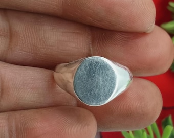 Ręcznie wykonany pierścień ze srebra próby 925, pierścionki sygnetowe: owalna płaska obrączka