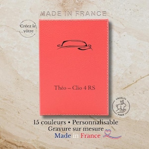 Pochette carte grise personnalisable cuir végan – Protège papiers voiture & permis – Cadeau Made in France – 15 couleurs - Gravée sur mesure
