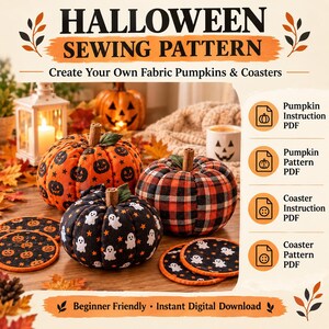Nähvorlage für einen Kürbis aus Stoff (PDF) | Nähvorlage für ein Kürbis-Platzset (PDF) | Herbstliche Kürbisvorlage zum Ausdrucken (PDF), anfängerfreundlich für Halloween