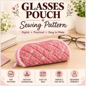 Patron PDF de couture pour étui à lunettes, patron de pochette à lunettes, couture pour débutants, patron de couture pour étui à lunettes - Débutants, téléchargement numérique instantané