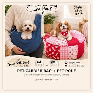 Pet Carrier Bag Sewing Pattern PDF | Free Dog Pouf Carrier Shoulder Bag | Beginner Friendly Pet Travel Bag Beg for pet PDF Instant Download