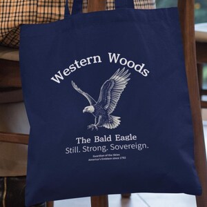 Bald Eagle Tote Bag Western Woods American Symbol Canvas Bag Nature Bird Art Patriotic Gift Wildlife Lover USA Emblem Eco Bag