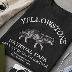 Yellowstone Wolf T-Shirt National Park Rewilding Nature Lover Gift Wildlife Graphic Tee Eco Friendly Unisex Hiking Adventure Shirt