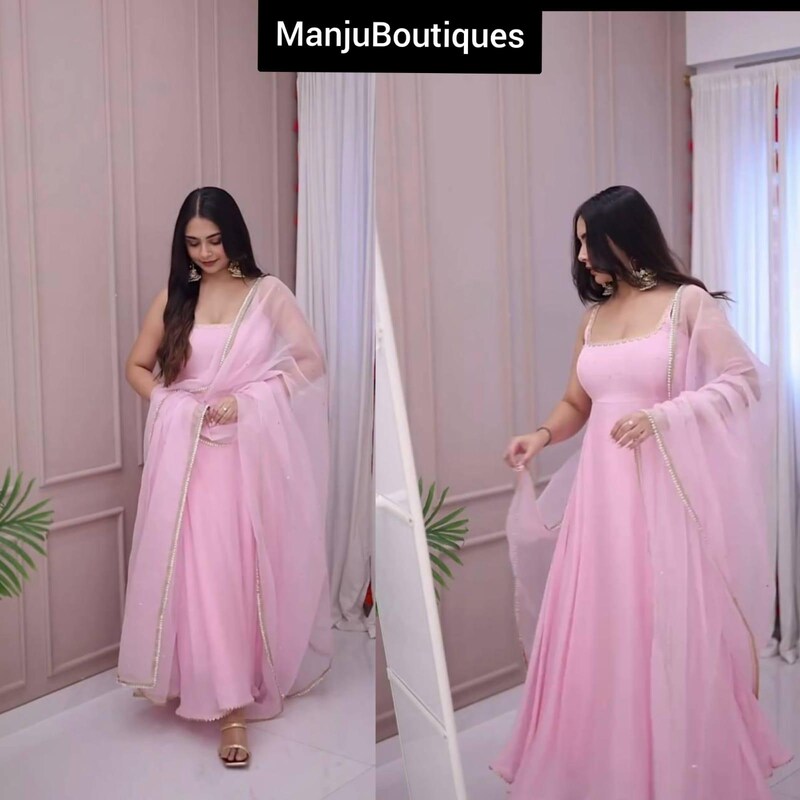 Sangeet Wear Pink Premium Silk Indian Anarkali Gown main image 1