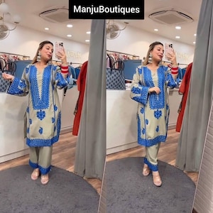 Ethnic Wear Jam Cotton Embroidered Kurta Palazzo Set Ready to Wear Cotton kurti Palazzo Set For Women Cotton Kurta Party Wear Cord Set