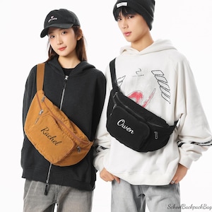 Personalized Canvas Crossbody Bag, Multi-Pocket Waist Bag for Phone & Power Bank, Canvas Fanny Pack in Black, Green, Grey, Brown, Khaki