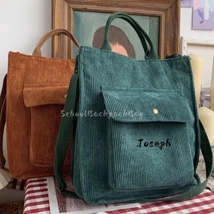 Custom Embroidered Corduroy Tote Bag: Large Capacity Crossbody