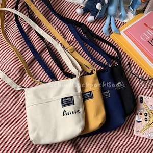 Customized Multi Pocket Canvas Crossbody Small Tote Bag, Casual Crossbody Small Bag, Mini Shoulder Bag, Mini Canvas Wallet Crossbody Bag