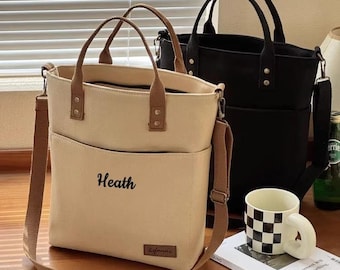 Personalized Canvas Crossbody Tote Bag: Thick Shoulder Bag with Zipper