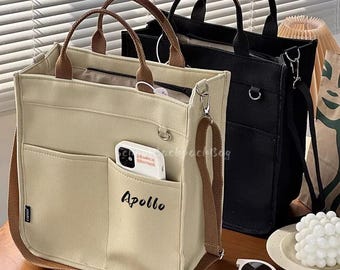 Customizable Canvas Tote Bag: Multi-Pocket Crossbody Messenger