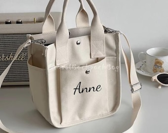 NOVIDADE: Bolsa transversal pequena com vários bolsos em 3D, bolsa de lona bordada personalizada, bolsa pequena para o dia a dia, bolsa bento com bolsos, mini bolsa de viagem