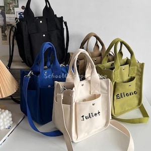 Customized 3D Multi Pocket Canvas Small Tote Bag, Casual Small Crossbody Bag, Mini Canvas Shoulder Bag, Simple Lunch Box Bag, Christmas Gift