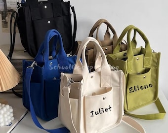 Custom Embroidered Canvas Tote Bag: Multi-Pocket Small Crossbody