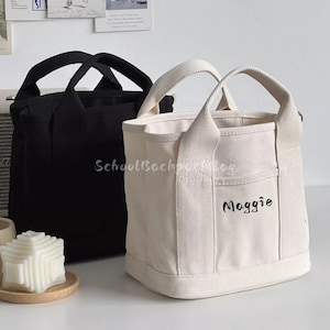 Custom Embroidered Canvas Mini Tote Bag: Zippered Small Handbag