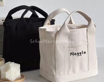 Mini bolsa tote de lona bordada personalizada: bolsa pequena com zíper