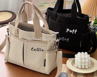Embroidered Canvas Crossbody Bag: Personalized Work Tote