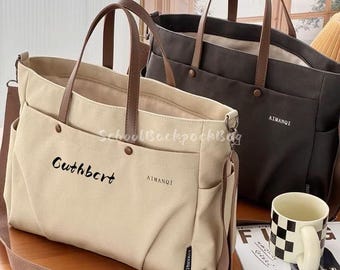 Vintage Large Capacity Canvas Crossbody Bags, Custom Embroidered Thick Cotton Commute Bag,  Perfect Back to School Gift