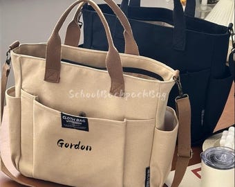 Large Capacity Multi-Pocket Shoulder Bag, Customizable Canvas Crossbody Tote Bag, Work Commute Messenger Bag, Women's Corduroy Bag
