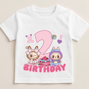 Children's Labubu Birthday T-Shirt | White Birthday Shirt for Kids Ages 2-8 | Cute Labubu Character Tee | Personalized Party Outfit