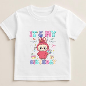 Labubu It's My Birthday T-Shirt | Kids Birthday Shirt | White Labubu Tee | Labubu Birthday Outfit | Cute Birthday Shirt for Boys & Girls |