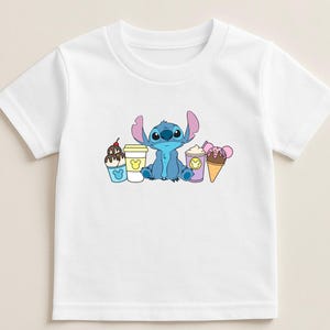Kids Stitch Disney Snacks T-Shirt – Cute Stitch Shirt for Kids – Disney Food Tee – White Unisex Tee – Boys Girls Disney Trip Outfit – Lilo a