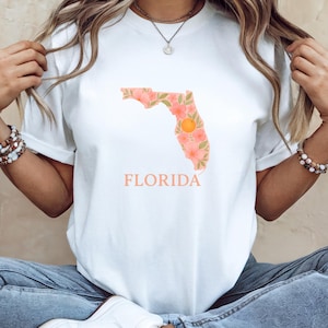 Floral Florida T-Shirt: Pink Flowers & Orange Graphic Tee