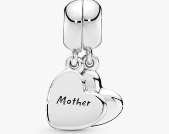 Mother & Son Pandora Double Heart Split Dangle Charm ALE S925 Sterling Silver Pendant