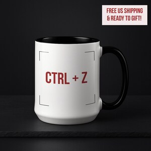 Funny Video Editor Gift, VFX Artist Cup, Undo Button Humor, Screenwriter Present, Ctrl + Z 15oz Accent Mug, Black Handle