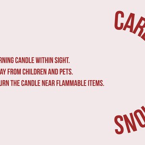 May include: A light pink background with red text. The text reads "CARE INSTRUCTIONS" in a semi-circular arrangement. Below, the text states: "KEEP BURNING CANDLE WITHIN SIGHT. KEEP AWAY FROM CHILDREN AND PETS. NEVER BURN THE CANDLE NEAR FLAMMABLE ITEMS."