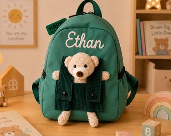 Personalised Children's Backpack with Name, Custom 3D Teddy Bear Backpack, First School Bag for Toddler, Kindergarten Backpack, Kids Gift