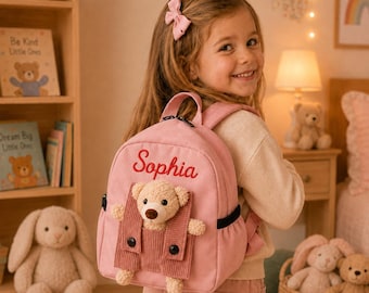 Personalised Children's Backpack with Name, Custom 3D Teddy Bear Backpack, First School Bag for Toddler, Kindergarten Backpack, Kids Gift