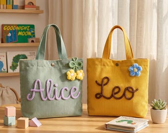 Personalisierte Name Tote Handtasche, benutzerdefinierte Name Tote Handtasche, Kleinkind Vorschule Kindergarten Schultasche, nette Kinder zurück zu Schulgeschenk