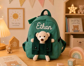 Personalised Children's Backpack with Name, Custom 3D Teddy Bear Backpack, First School Bag for Toddler, Kindergarten Backpack, Kids Gift