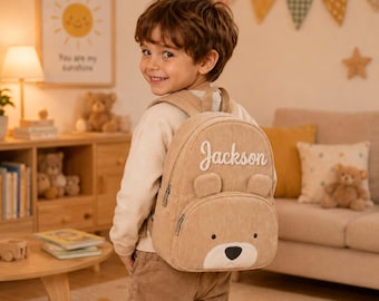 Personalized Teddy Bear Backpack, Custom Name School Bag, Cute Mini Preschool Bookbag for Toddlers Kids