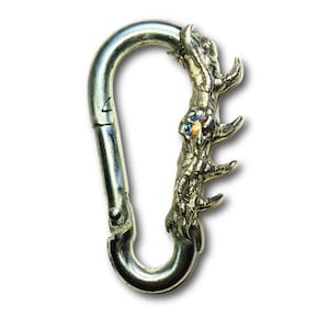 Spiky cybersigilism inspired custom carabiner with a crystal detail, y2k grunge alt edgy jewelry